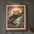 Red panda botanical wildlife wall art by Trini Skies Graphics
