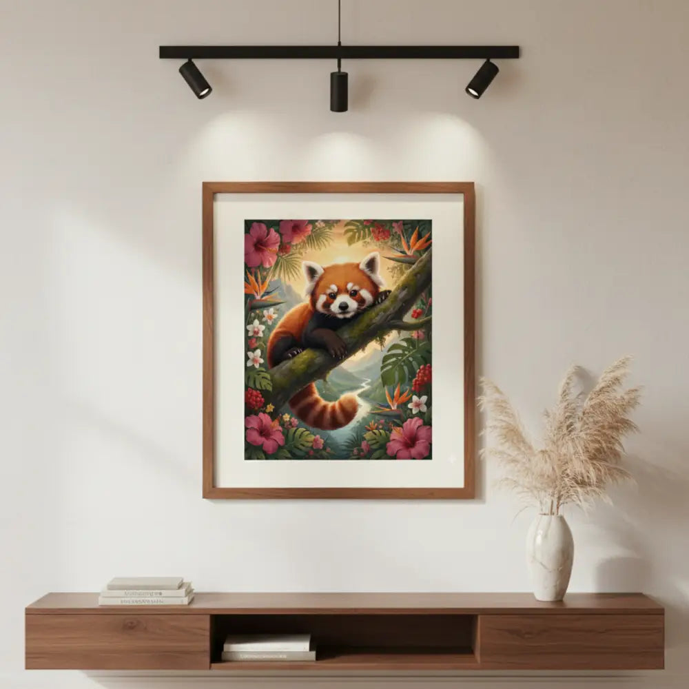 Red panda botanical wildlife wall art by Trini Skies Graphics