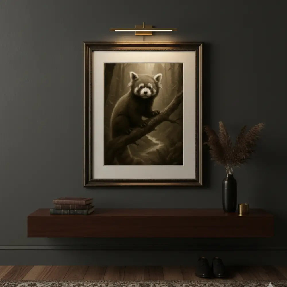 Vintage inspired red panda forest art print by Trini Skies Graphics