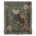 Red panda in bamboo garden woven cotton woodland throw blanket