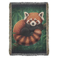 Cozy red panda woven art blanket with bamboo backdrop
