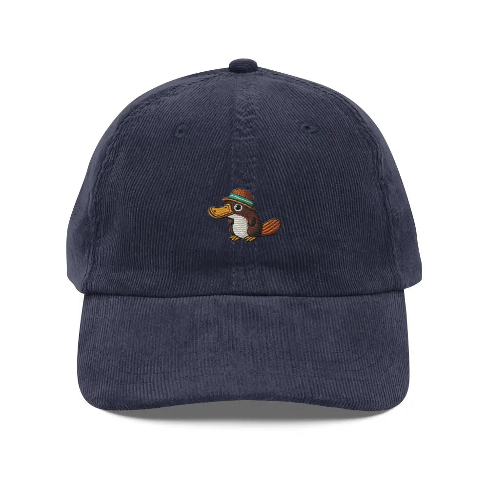 Navy blue platypus embroidered vintage corduroy cap by Trini Skies
