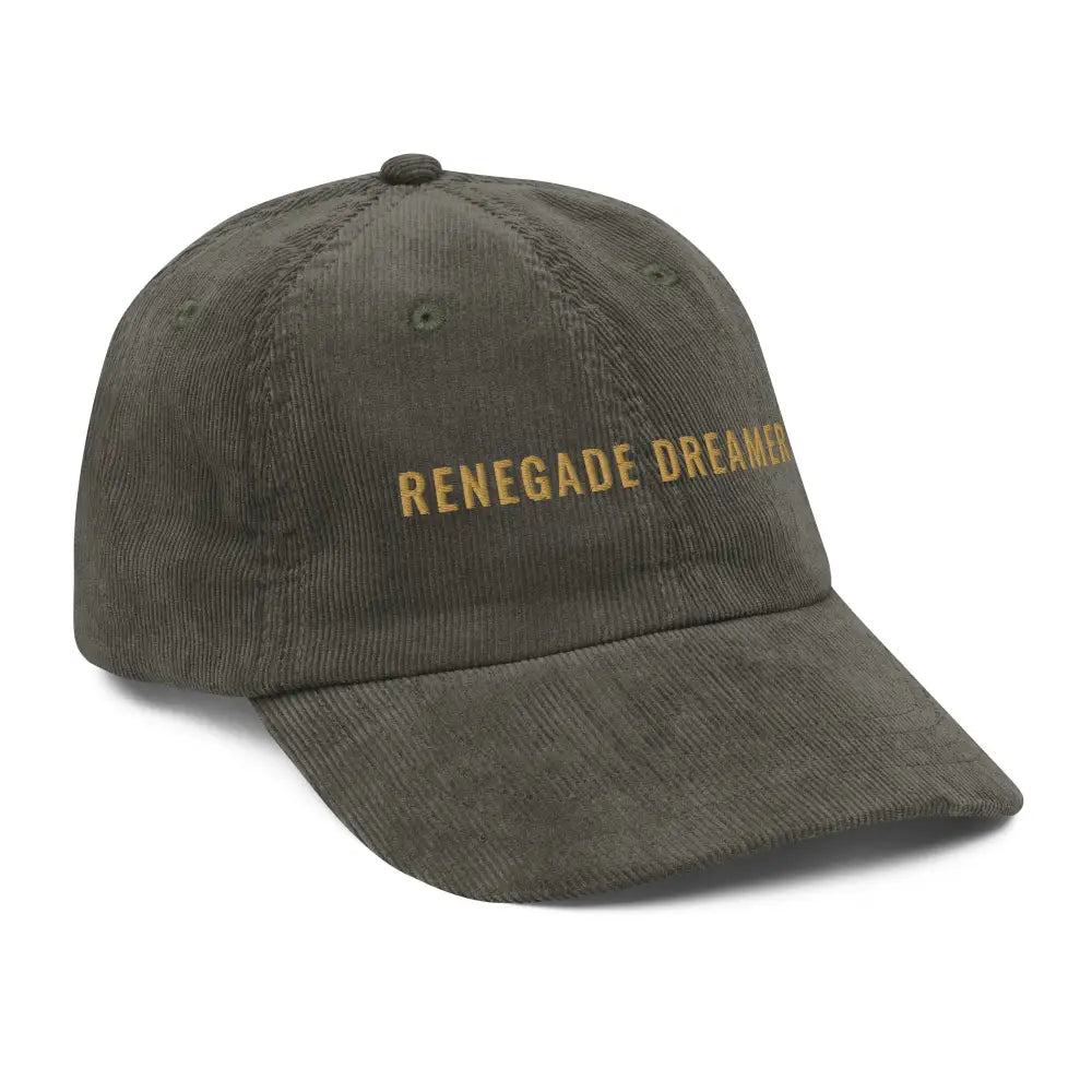 Olive green Renegade Dreamer vintage Trini Skies embroidered corduroy cap