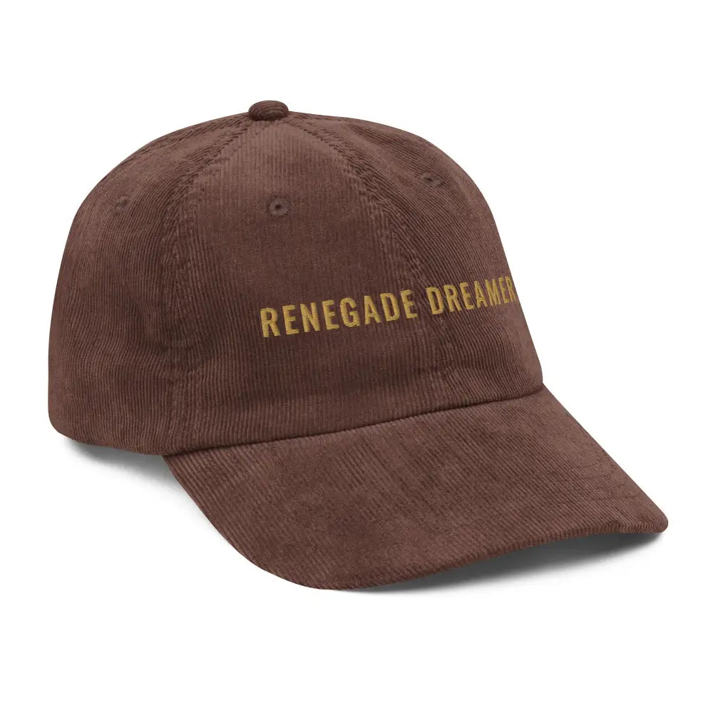 Brown Renegade Dreamer vintage corduroy baseball cap embroidered by Trini Skies