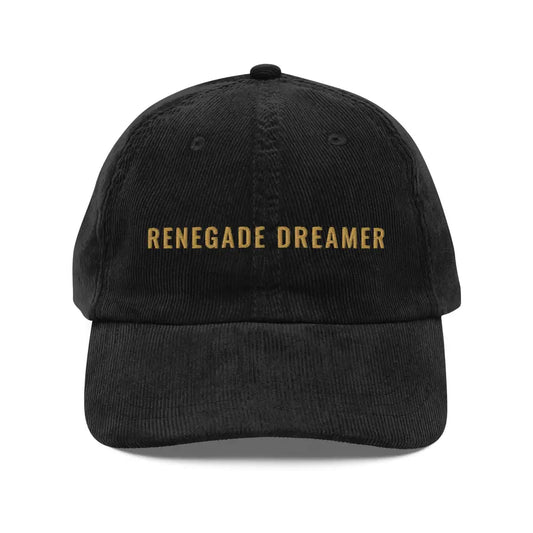 Renegade Dreamer Vintage Corduroy Cap - Unisex Retro Hat Embroidered - Black - Hats black corduroy baseball cap