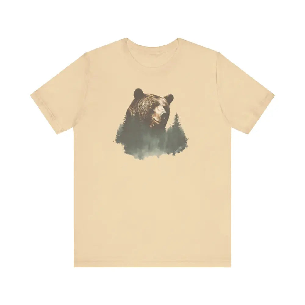 Light beige Bear Life Mountain unisex jersey tee with forest bear graphic