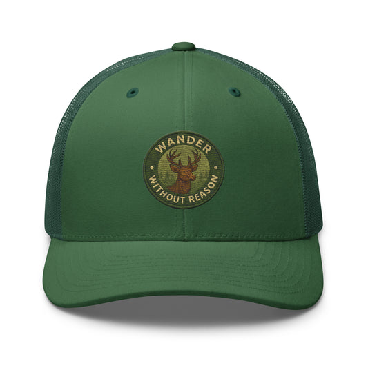 Wander Without Reason Trucker Hat – Vintage Deer Patch by Trini Skies Supply Co. - Evergreen - 6