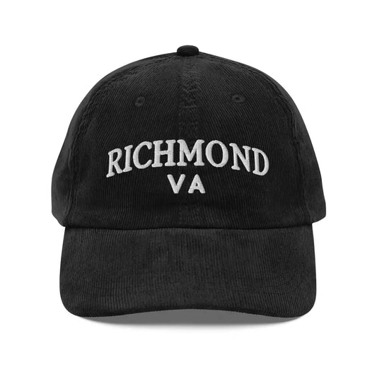 Richmond VA Vintage Corduroy Cap Embrace Southern Charm with Style of City Living - Black / UNISEX / ADULT - Hats black
