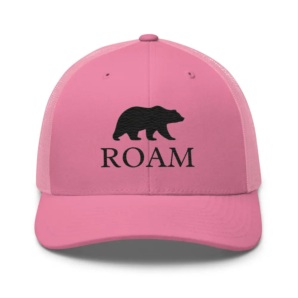 Pink Trini Skies six-panel trucker embroidered cap with black bear silhouette