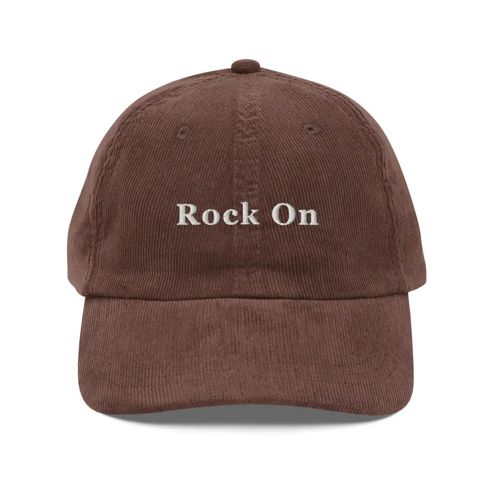 Vintage corduroy cap with rock on embroidery in brown