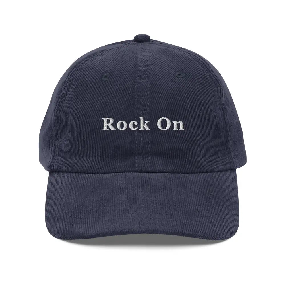 Vintage corduroy cap with Rock On embroidery in dark blue