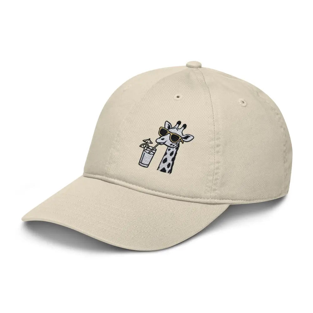 Safari Sips embroidered giraffe organic dad hat in beige