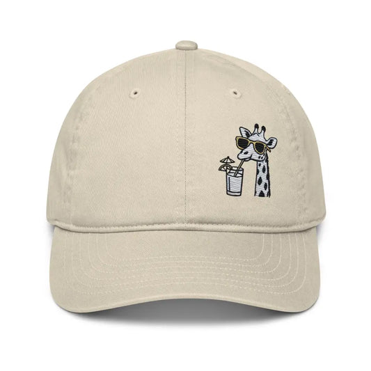 Safari Sips Embroidered Giraffe Organic Dad Hat – Eco-Friendly Adventure Wear - beige baseball cap embroidered giraffe 1
