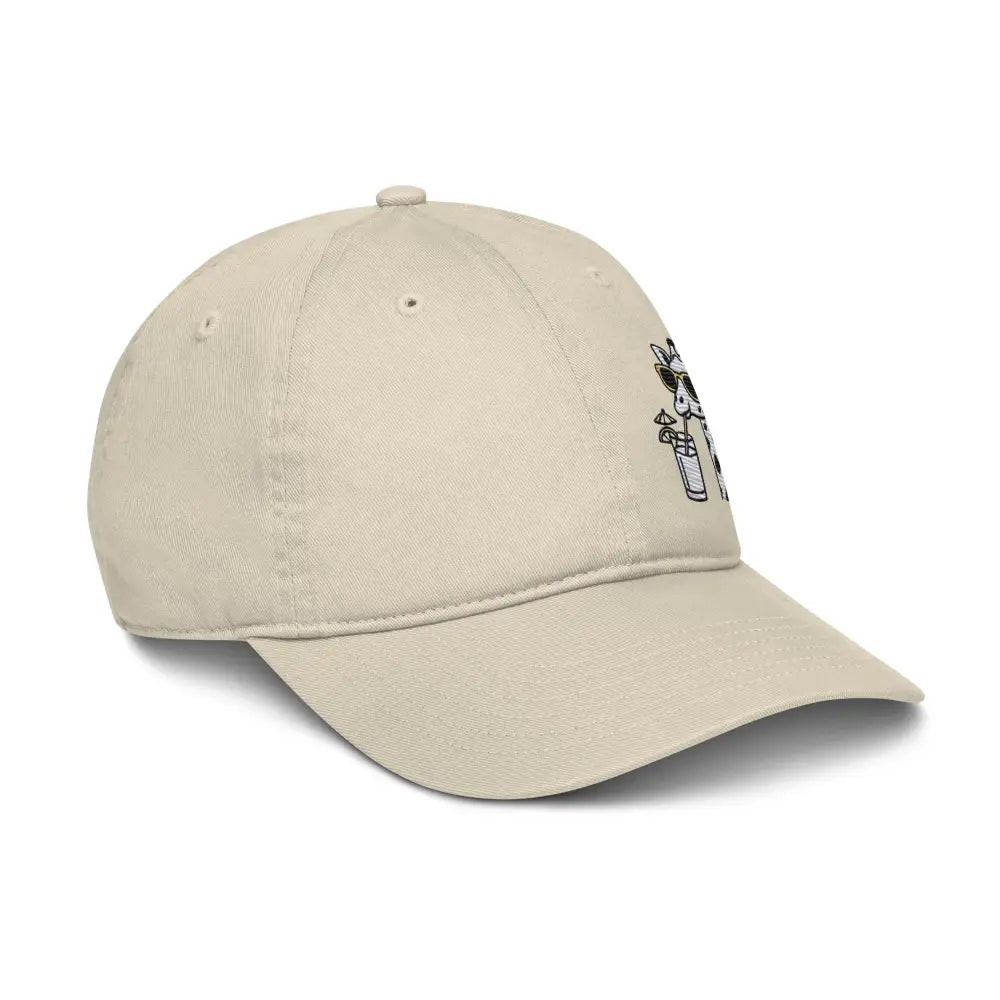 Safari Sips embroidered giraffe organic dad hat with cartoon cow