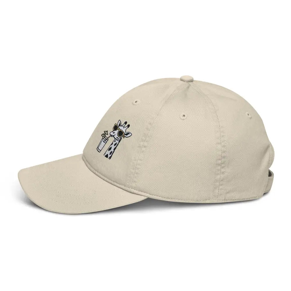 Safari Sips embroidered giraffe organic dad hat in light beige