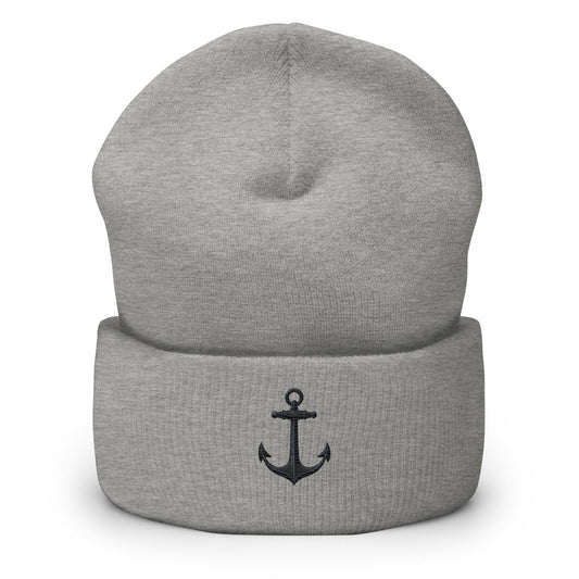 Safe Home Anchor Embroidered Beanie Cozy Nautical-Inspired Knit Hat - Heather Grey - Hats 1