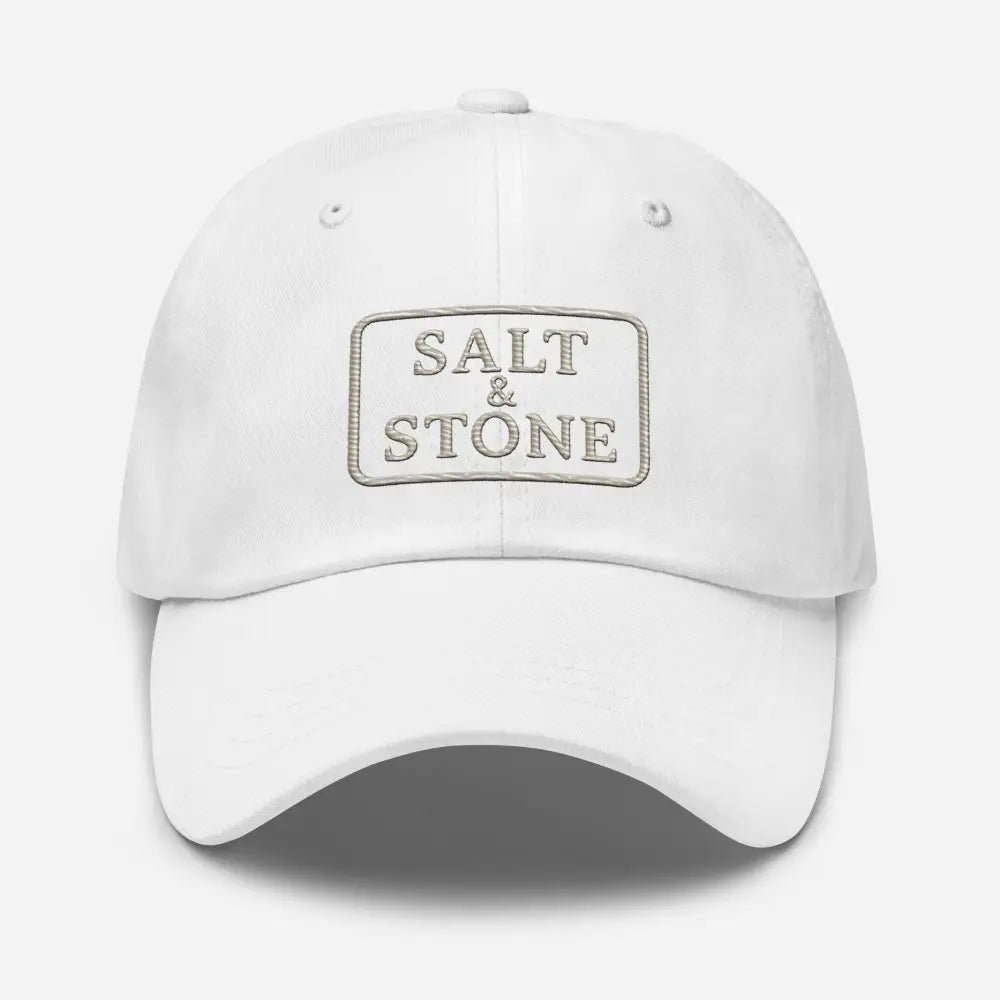White Salt & Stone embroidered Yupoong 6245CM unstructured dad cap from Trini Skies Supply