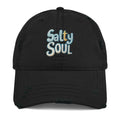Salty Soul embroidered black distressed dad hat by Trini Skies