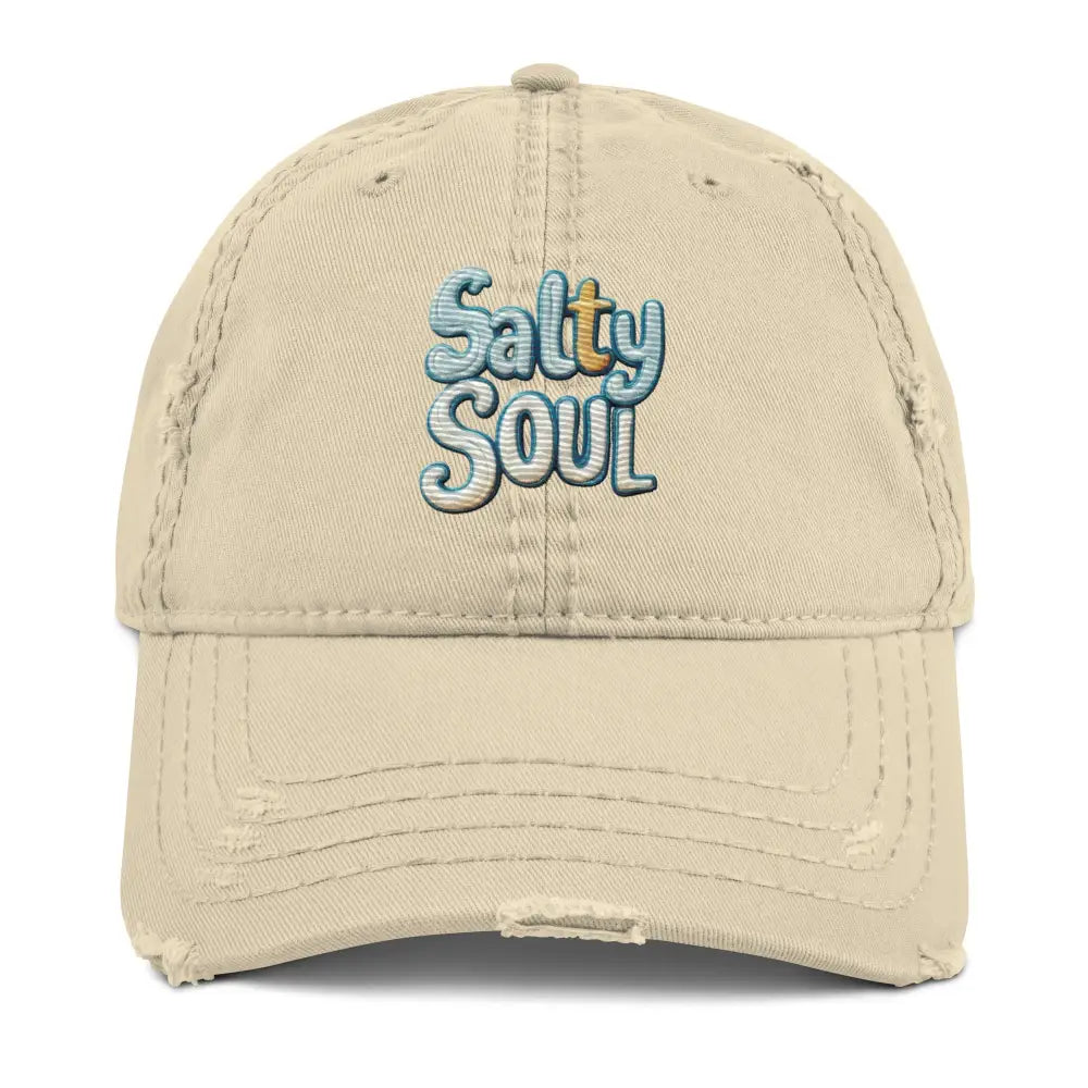 Salty Soul embroidered distressed dad hat by Trini Skies