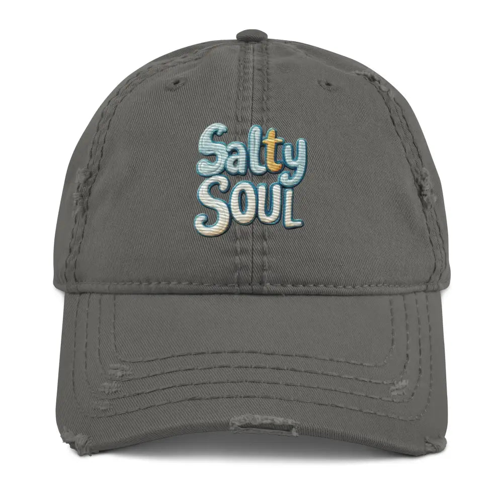 Salty Soul embroidered distressed dad hat by Trini Skies
