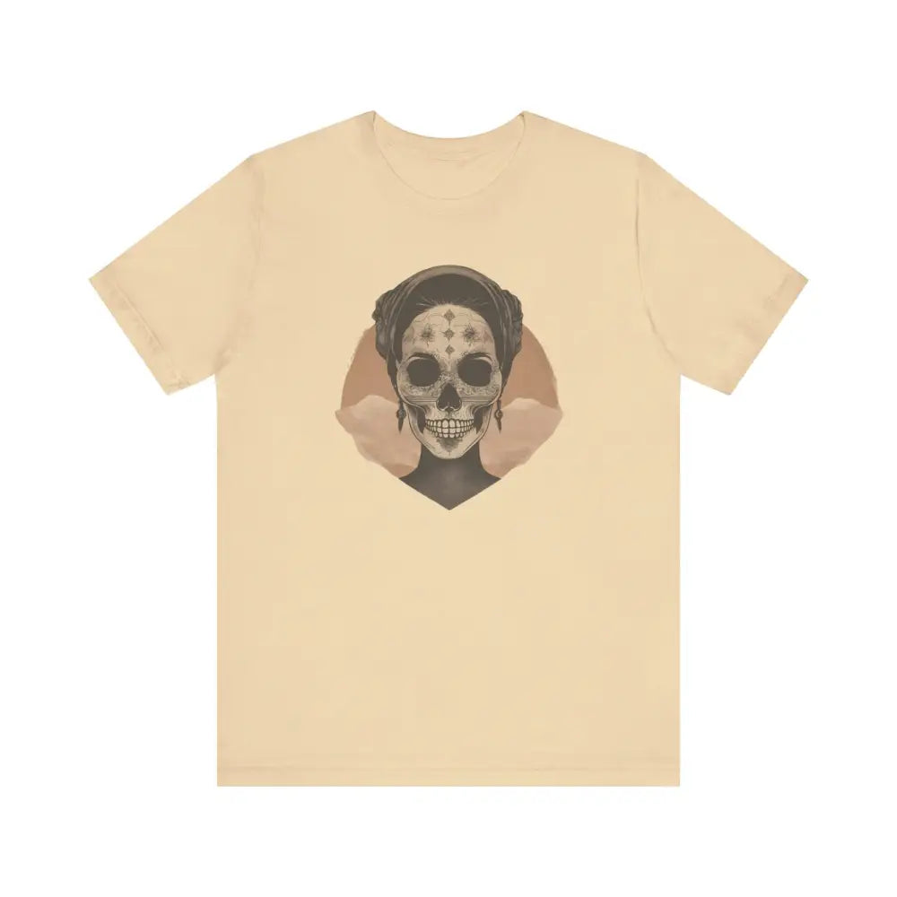 Light tan jersey short sleeve tee with Sugar Skull Beauty Desert Elegance graphic