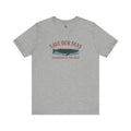 Heather gray Trini Skies whale graphic tee with classic crew neckline