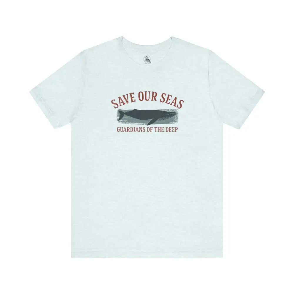 Trini Skies Save Our Seas whale graphic tee with classic crew neckline