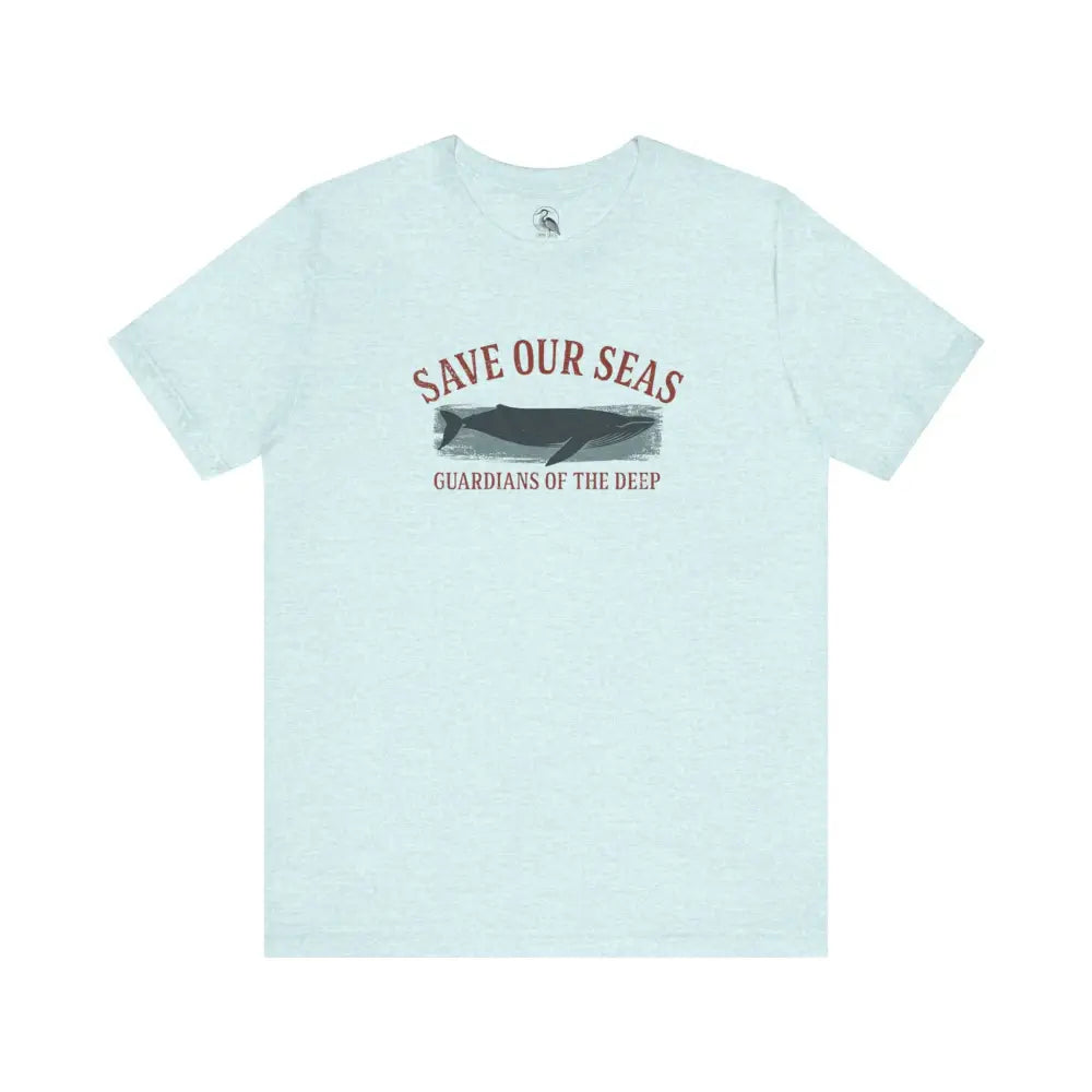 Trini Skies light blue whale tee with Save Our Seas text