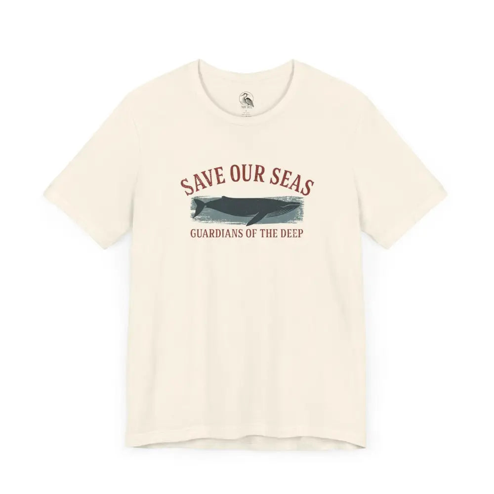 Trini Skies Save Our Seas whale graphic tee in cream with classic crew neckline