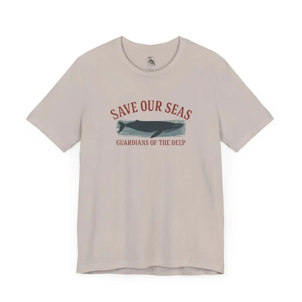 Trini Skies light beige Save Our Seas whale graphic tee with classic crew neckline