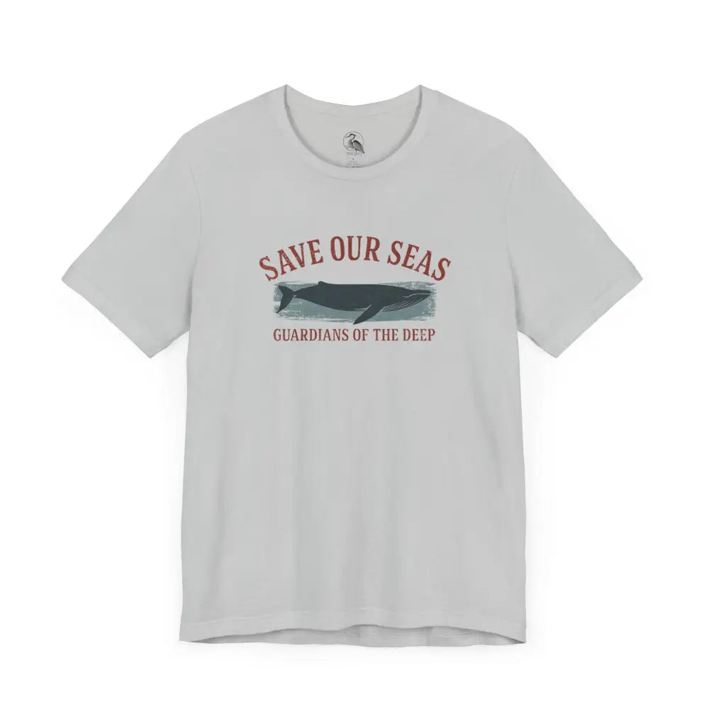 Light grey Trini Skies short-sleeve whale tee with classic crew neckline