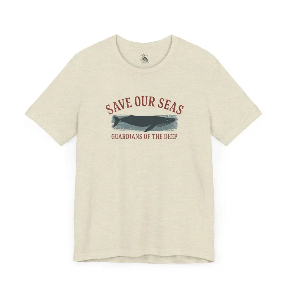 Cream Trini Skies whale tee with Save Our Seas graphic, classic crew neckline