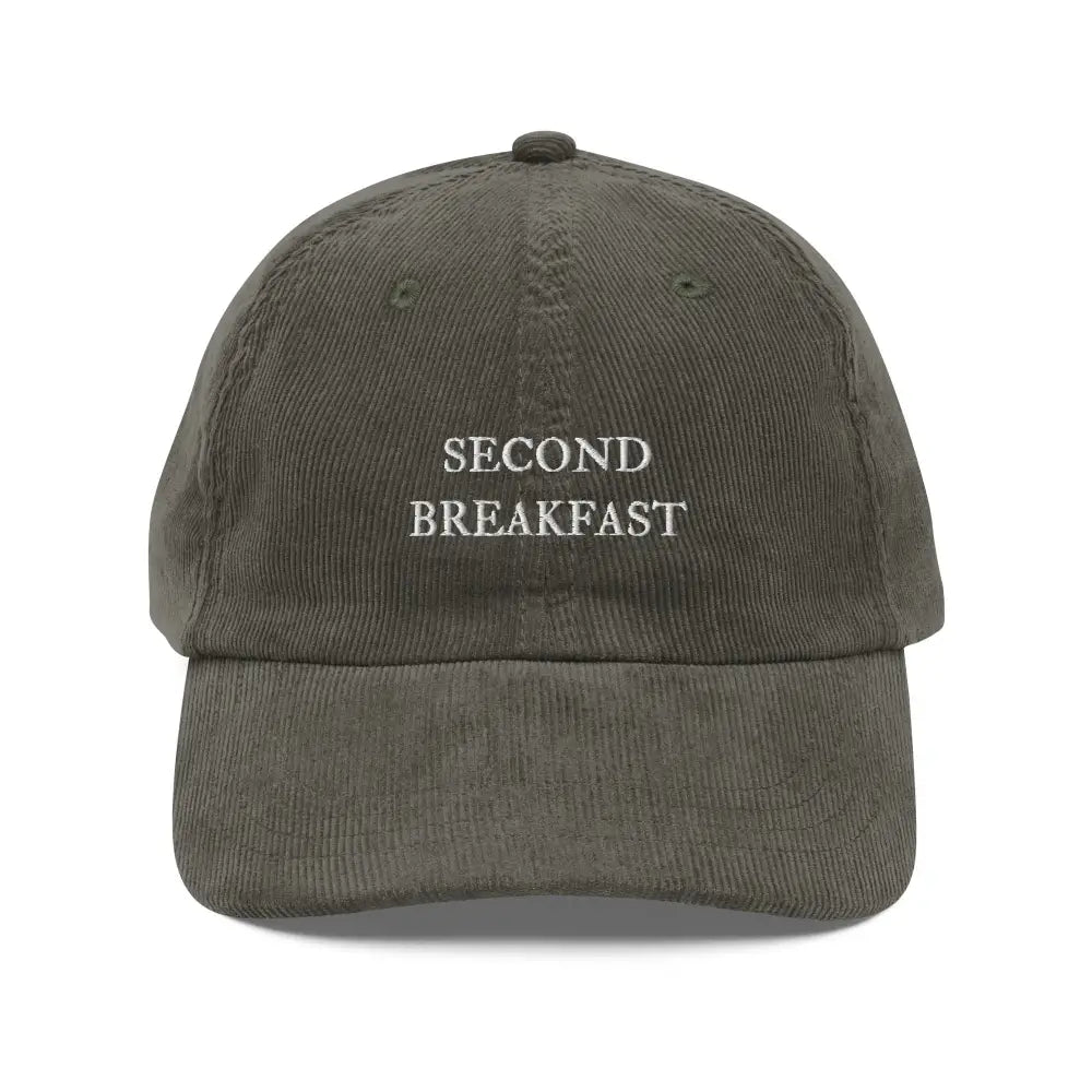 Second Breakfast Embroidered Olive Green Vintage Corduroy Cap