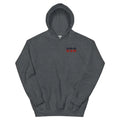 Dark gray USA unisex hoodie with embroidered chest design
