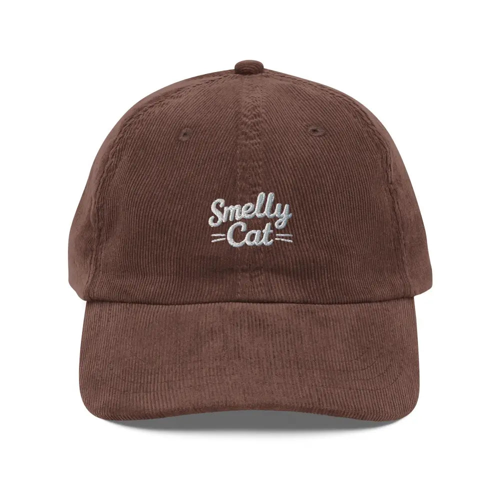 Smelly Cat embroidered vintage corduroy cap in brown