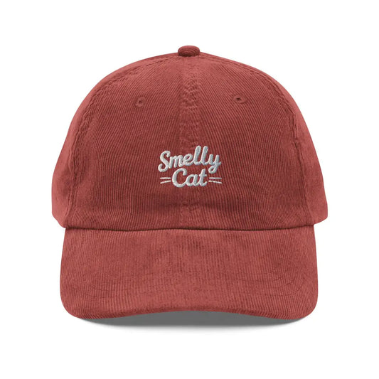 Smelly Cat Embroidered Vintage Corduroy Cap - Burgundy - Hats red corduroy baseball cap smelly 1