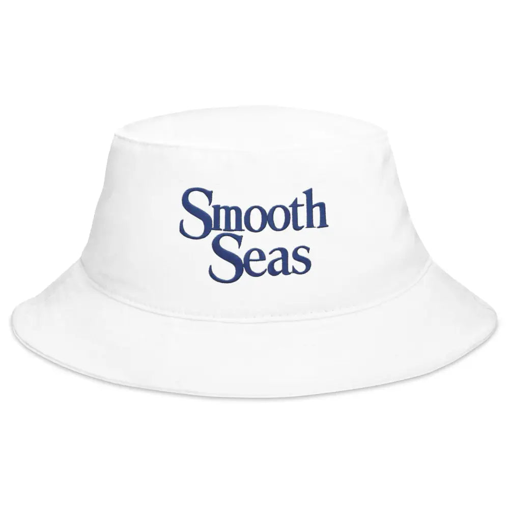 White Smooth Seas embroidered bucket hat in chino cotton twill