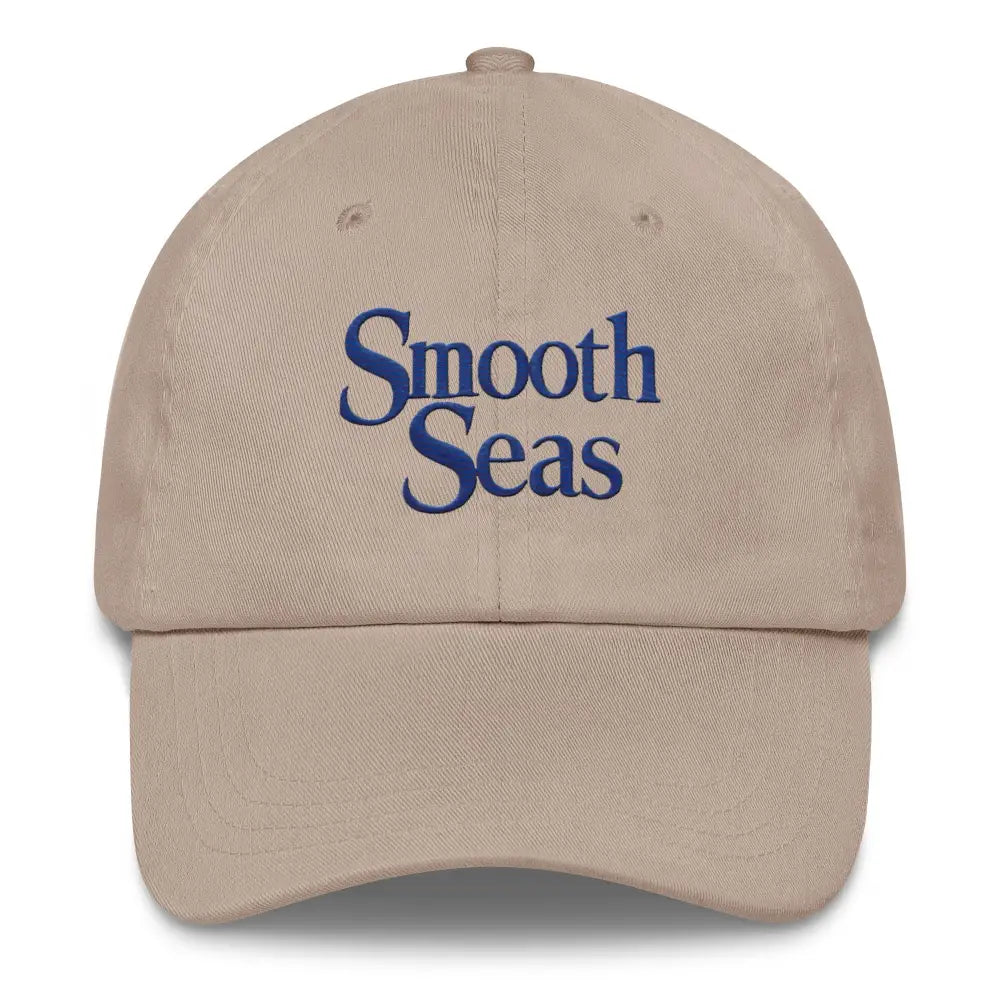 Beige seas embroidered dad hat in Trini Skies chino cotton twill