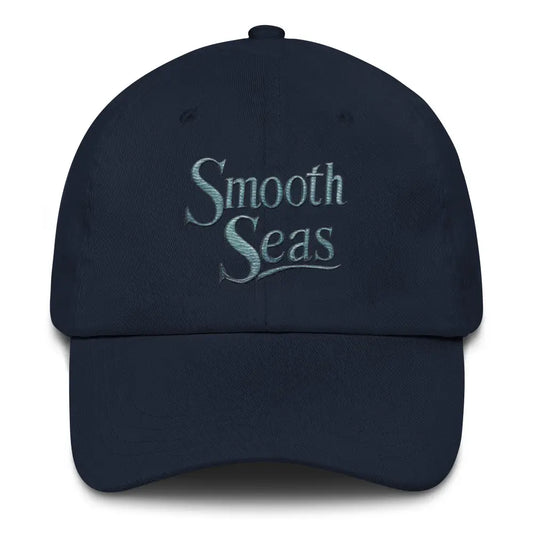 Smooth Seas Embroidered Dad Hat Nautical-Inspired Adjustable Cap - Navy - Hats navy blue embroidered baseball cap 1