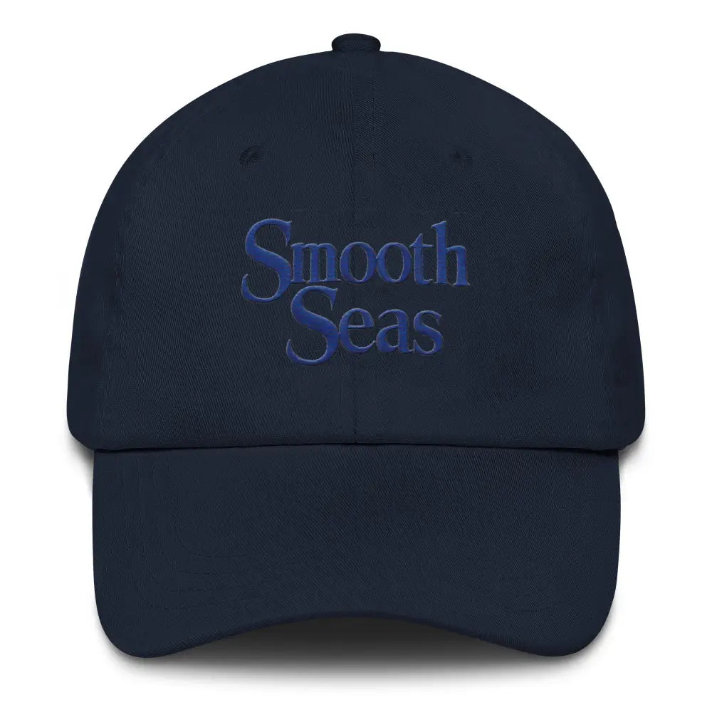Navy blue embroidered dad hat with Smooth Seas on Trini Skies chino cotton twill