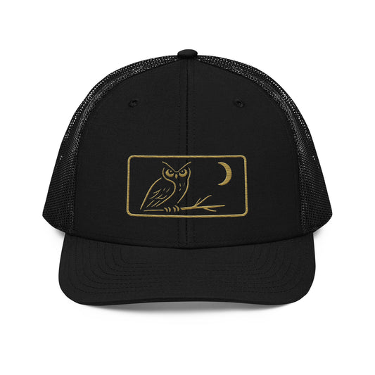 The Watcher Owl Hat – Richardson 112 Trucker Cap Embroidered Heritage Patch - Black - 1
