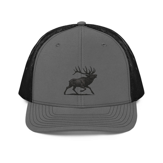 Heritage Elk Trucker Cap - Premium Embroidered Outdoor Hat - Charcoal/Black - Hats 1