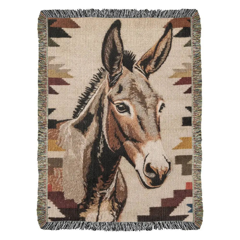 Southwestern donkey woven blanket with rustic desert animal tapestry portrait