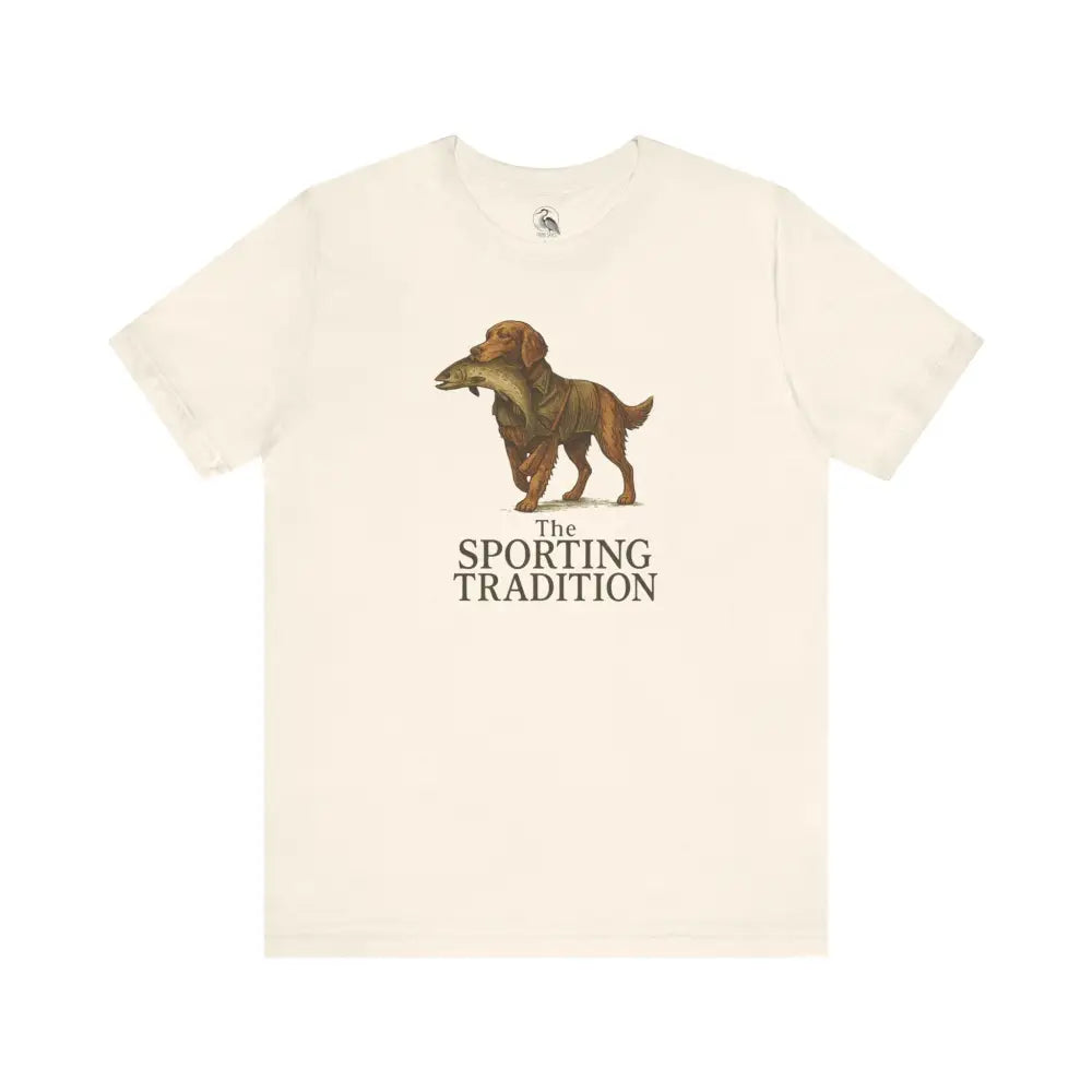 Cream-colored short-sleeved Sporting Tradition Golden Retriever vintage t-shirt