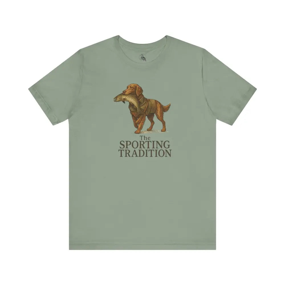 Sage green Sporting Tradition Golden Retriever vintage t-shirt with dog and fish graphic