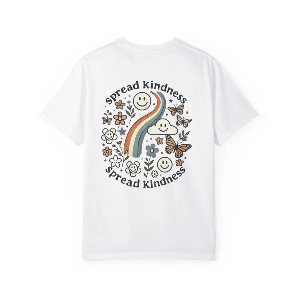 White short-sleeve T-shirt with colorful back graphic from Spread Kindness Comfort collection