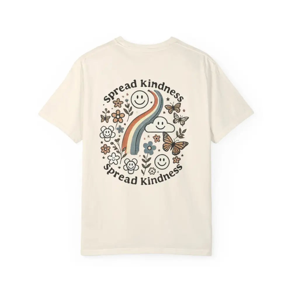 Cream-colored short-sleeved T-shirt with spread kindness comfort graphic design product image