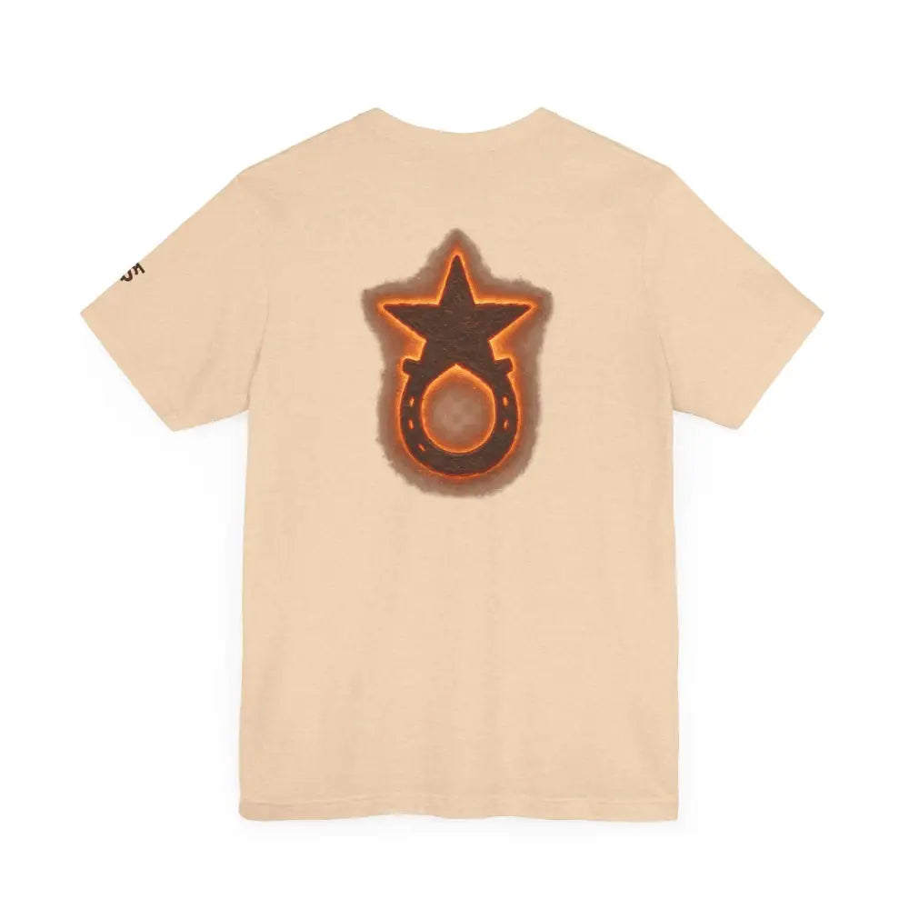 Trini Skies Supply Star Horseshoe Graphic Tee in beige with back print