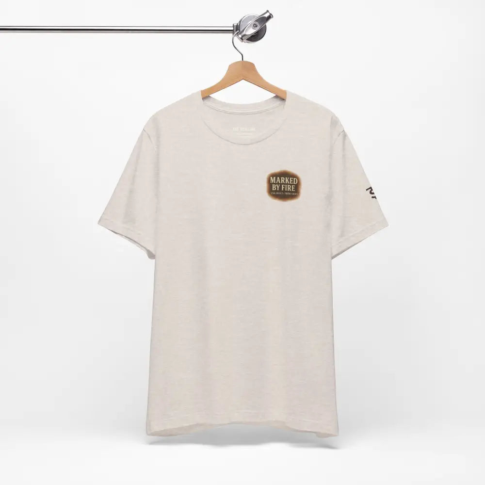 Trini Skies Supply Star Horseshoe Graphic Tee in off-white with brown gold chest print
