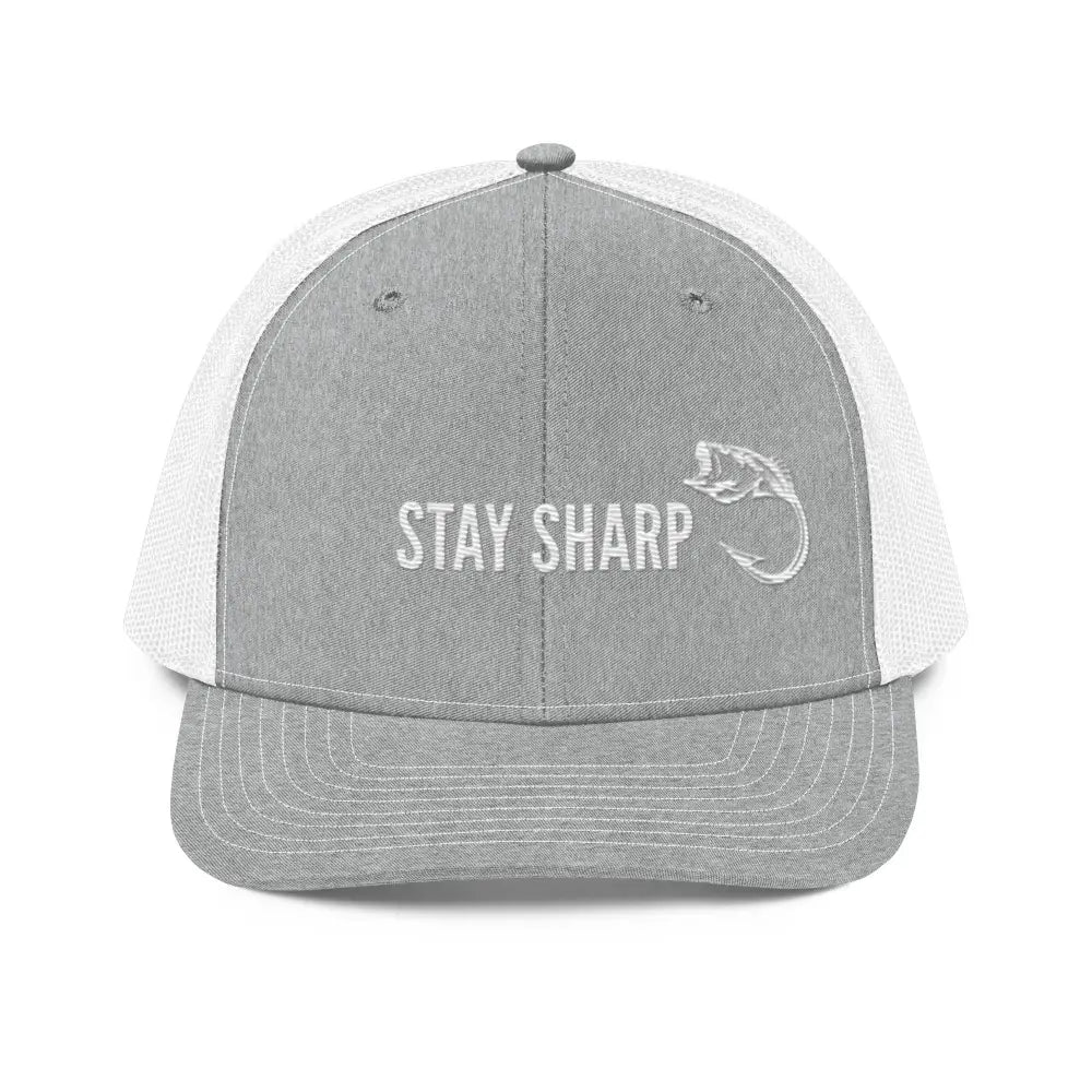 Stay Sharp Fishing embroidered trucker hat by Trini Skies